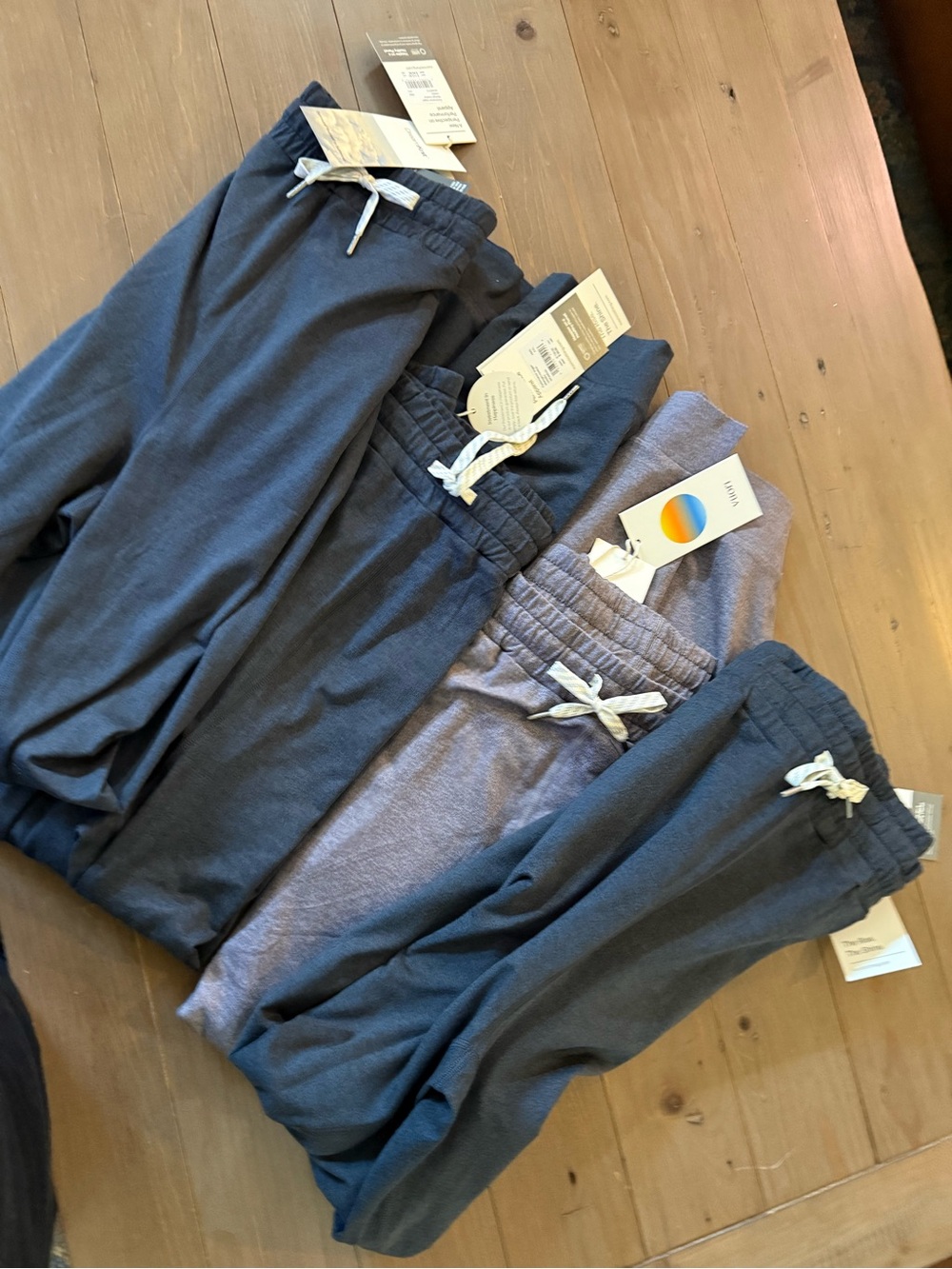 Vuori Women Sweatpants  performance jogger Set of 3 pair Navy & 1 Sawyer Heather